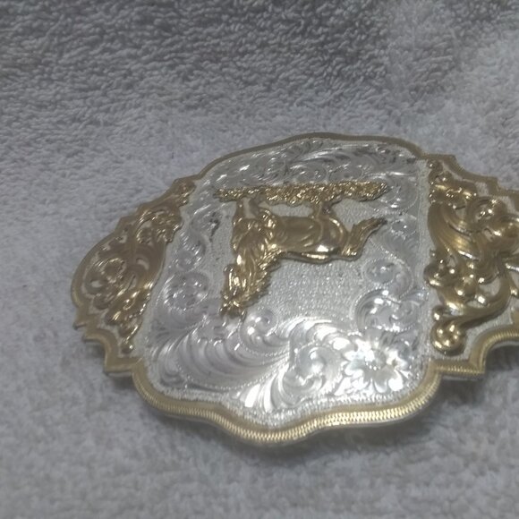 Montana Silversmiths Gold Dancing Horse Buckle Custom Silver Engraved Great !!! main image 11
